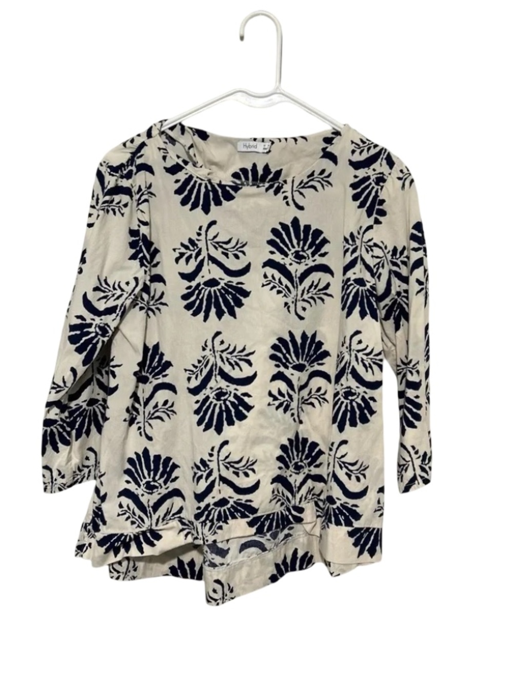 Hybrid Cotton White Pattern Blouse Size Small